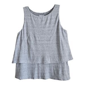 J. JILL PURE JILL Petite M MP Top Sleeveless Tiered Striped Gray White Linen 34"